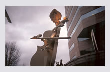 Cello Player in front of the Lyric Center